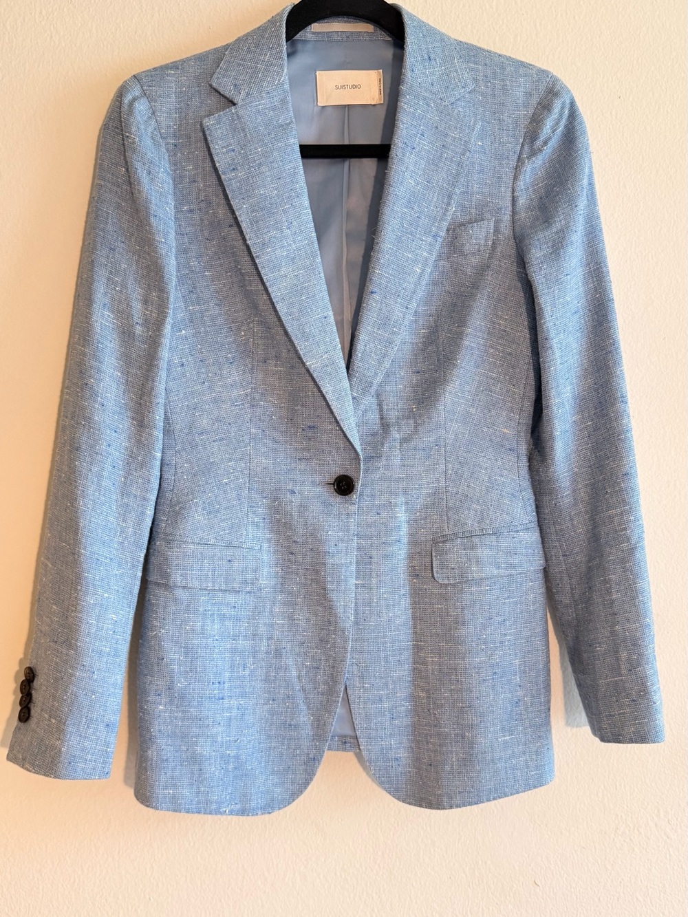 SUISTUDIO Cameron Blue Silk Linen Blazer US 6 L